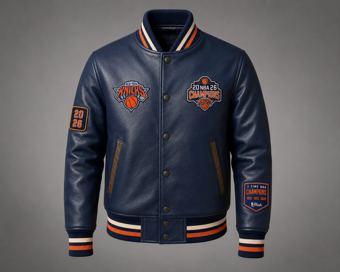 Shop 2026 Champions New York Knicks Navy Blue Leather