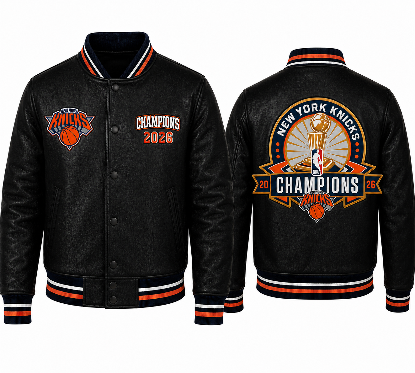 Shop 2026 Championship New York Knick  Black Leather Jacket