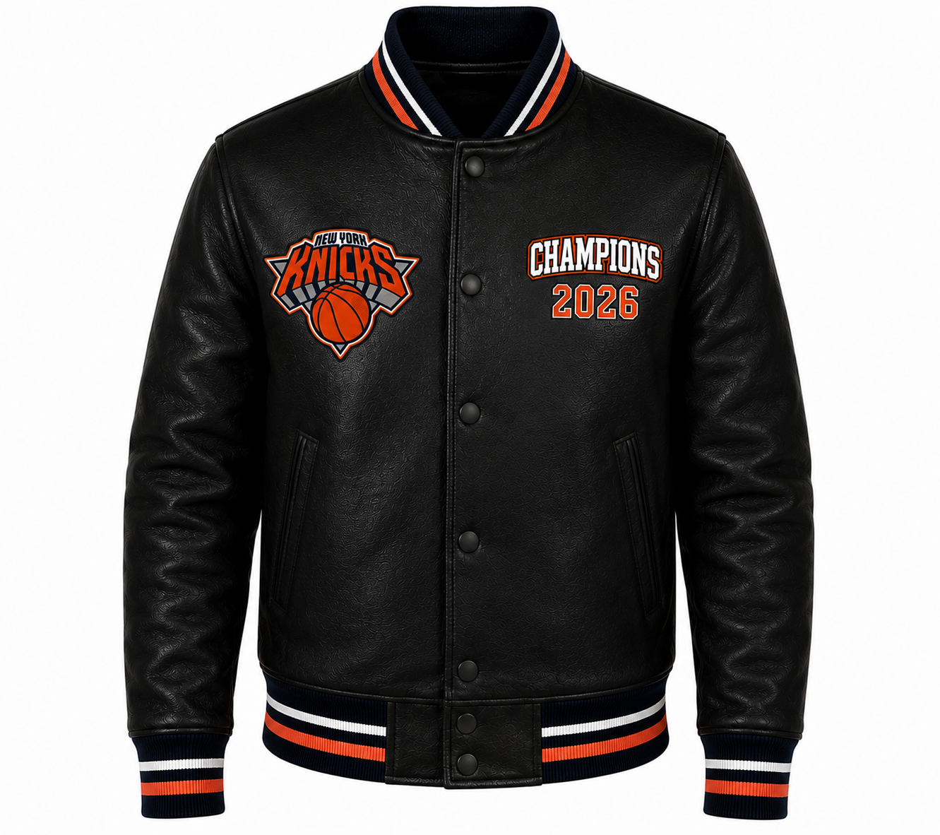 Shop 2026 Championship New York Knick  Black Leather Jacket