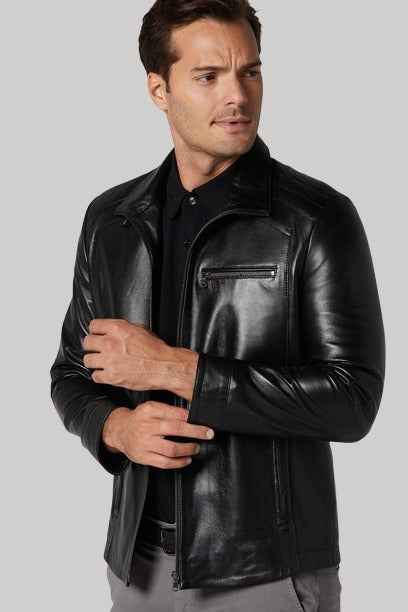 Shop Bernie Classic Black Leather Jacket Men