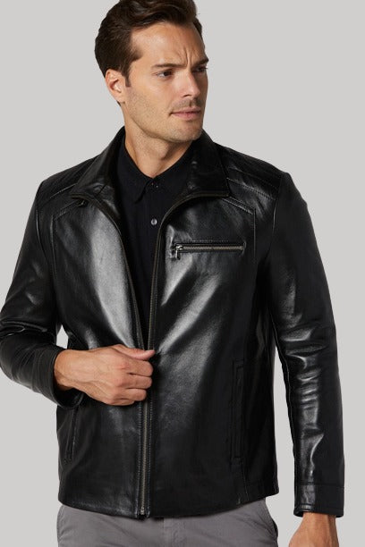 Shop Bernie Classic Black Leather Jacket Men