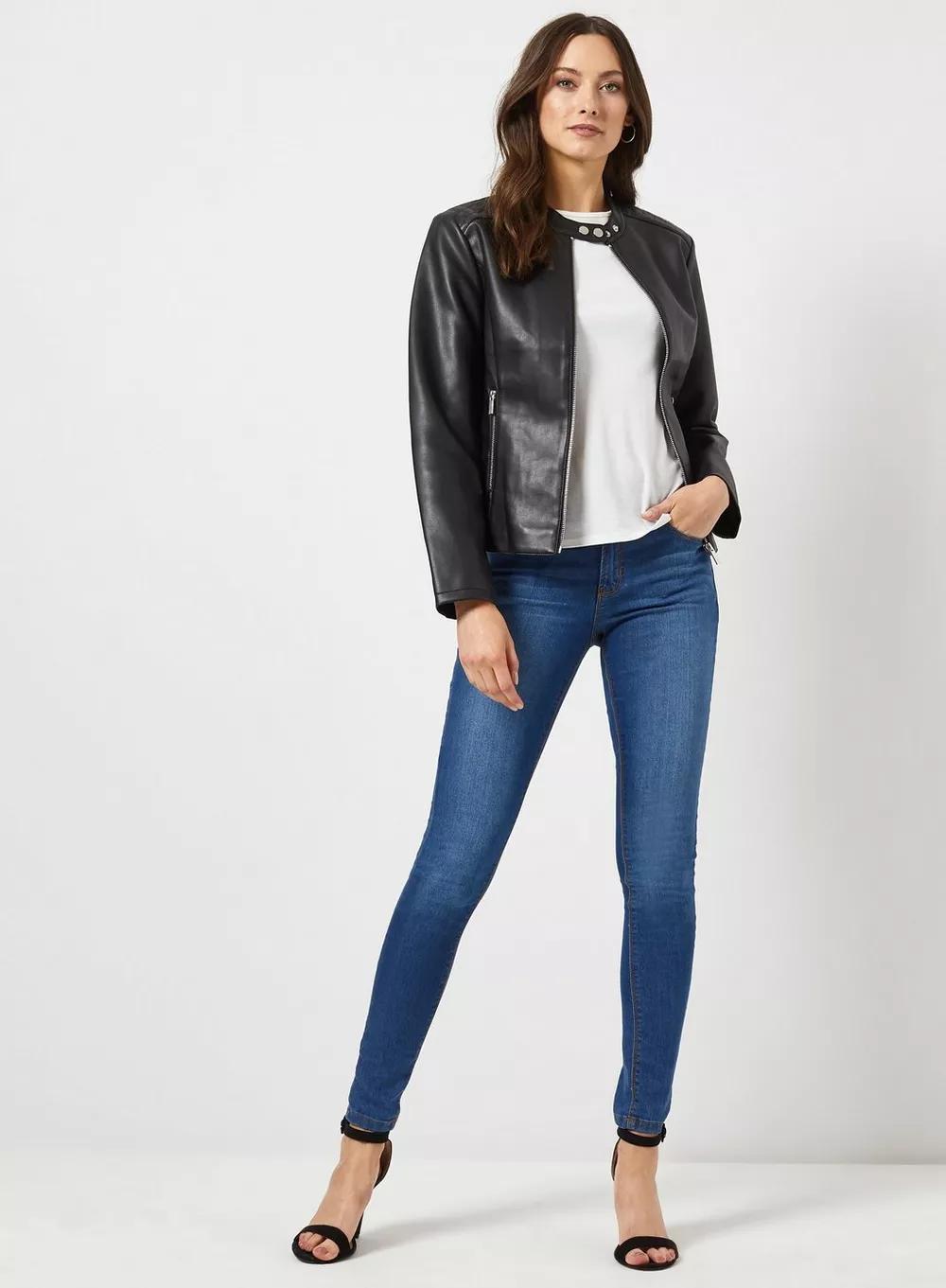 Shop Plain Stylish Black Trending Bomber Leather Jacket For Women