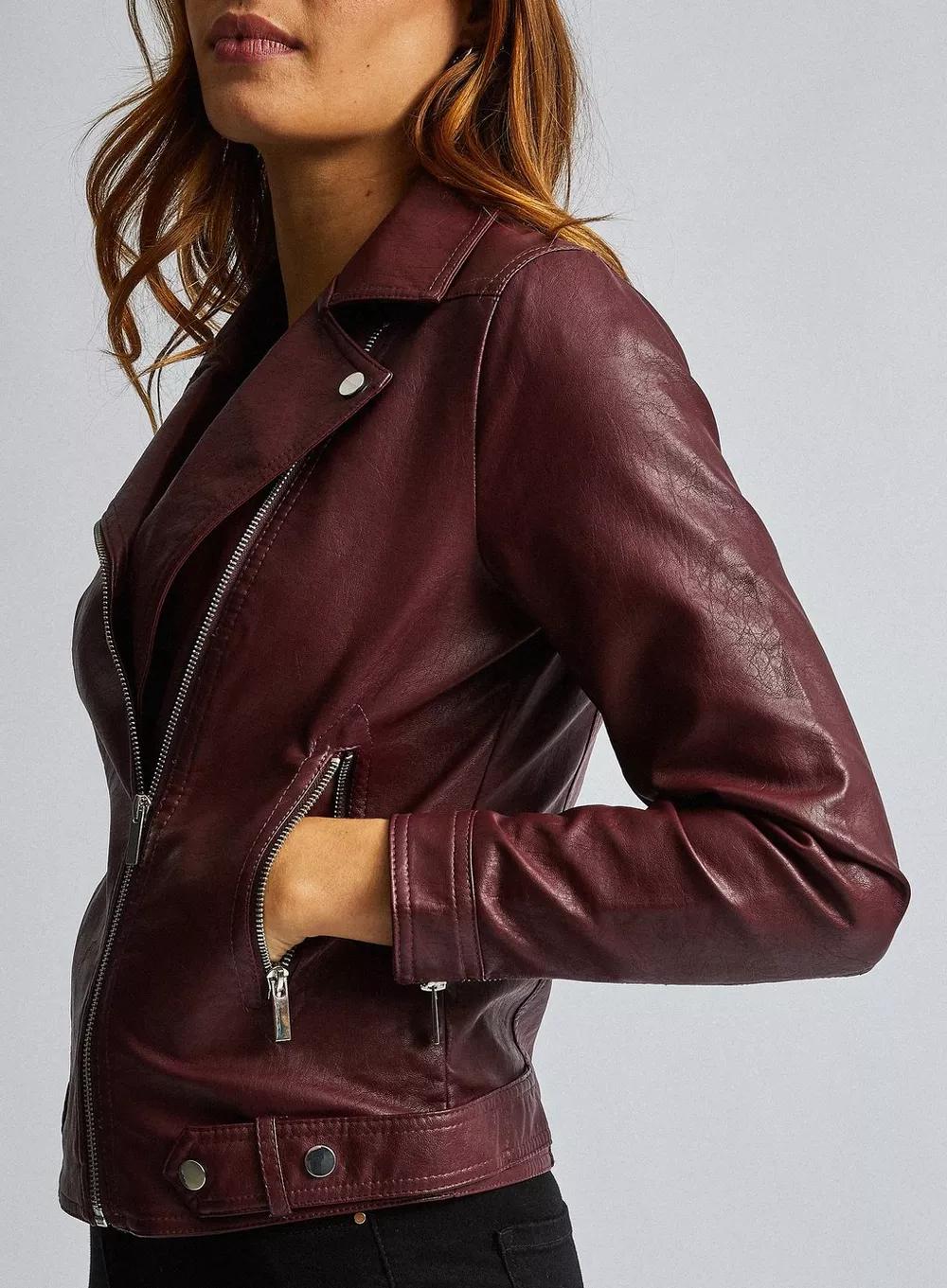 Shop Women Biker Short Leather Jacket