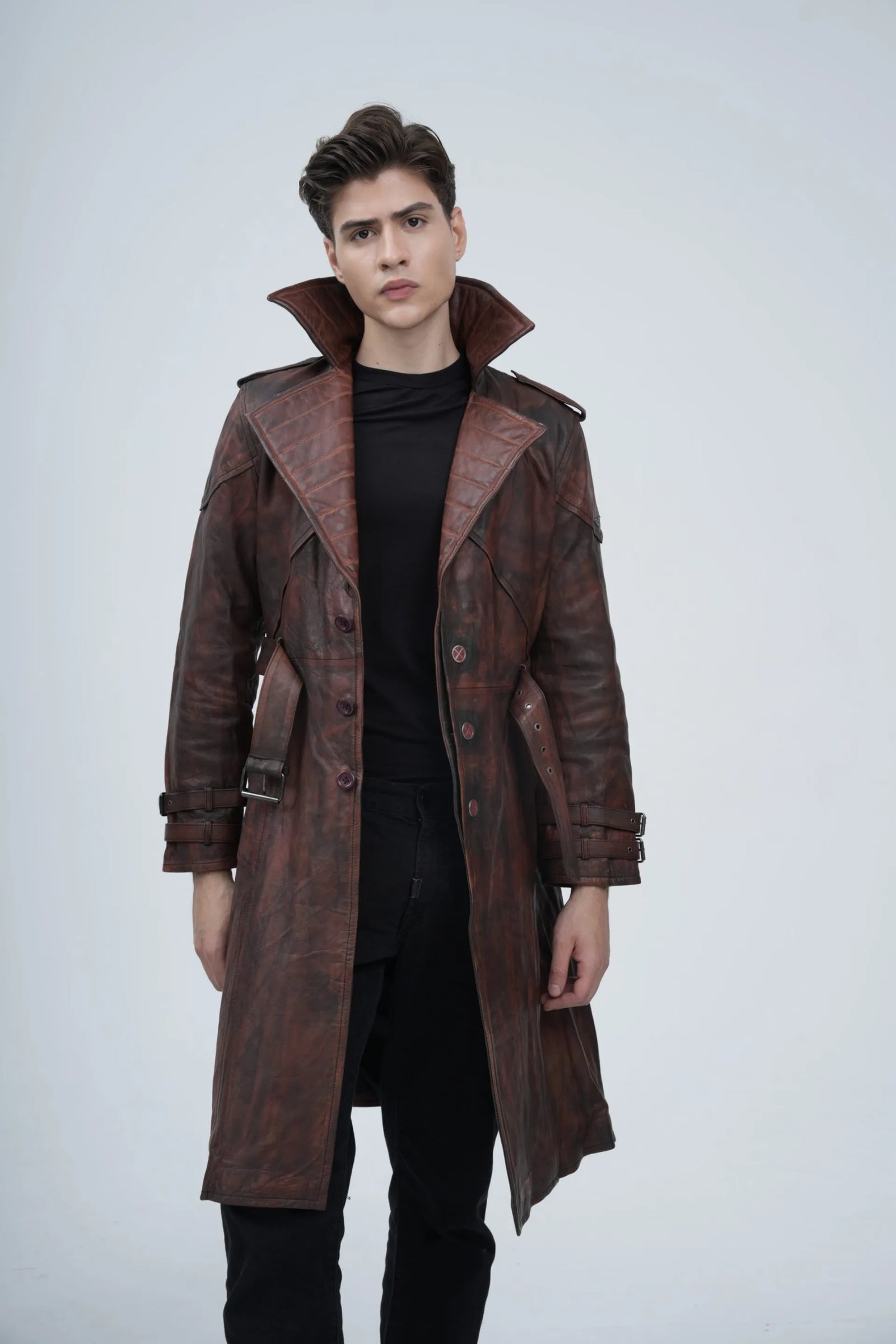 Gambit Weathered Leather Trench Coat