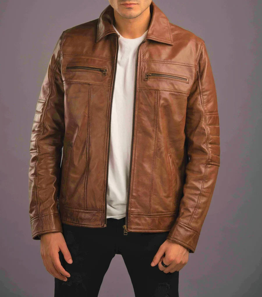 Shop Stylish Brown Racer Leather Jacket for Men by The Jacket Seller