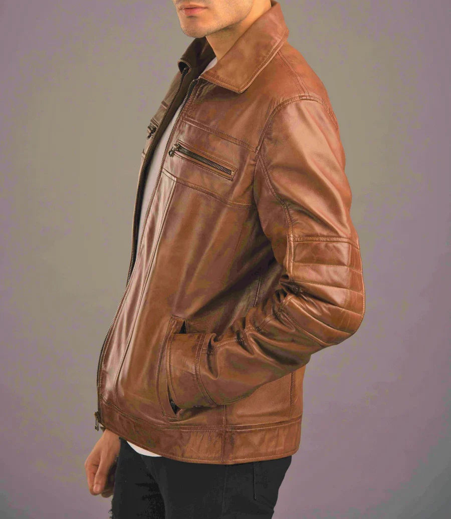 Shop Stylish Brown Racer Leather Jacket for Men by The Jacket Seller
