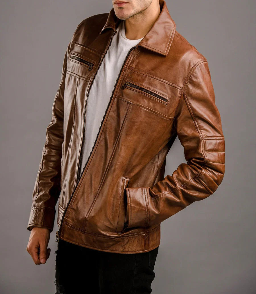 Shop Stylish Brown Racer Leather Jacket for Men by The Jacket Seller