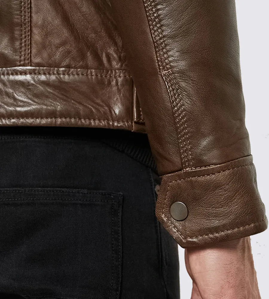 Shop Dark Brown Hooded Motorcycle Leather Jacket