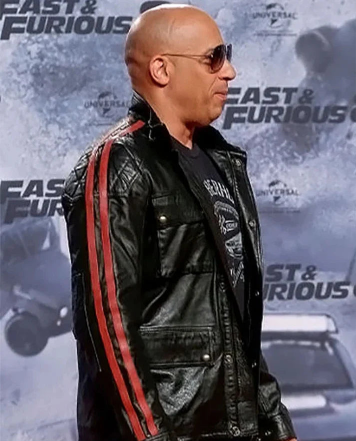 Shop Fast &amp; Furious 8 Vin Diesel Red Stripes Leather Jacket