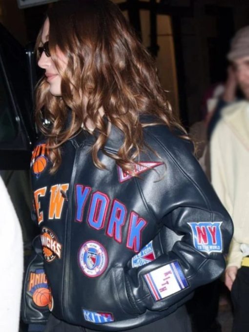 Shop Hailey Bieber New York Knicks Leather Jacket