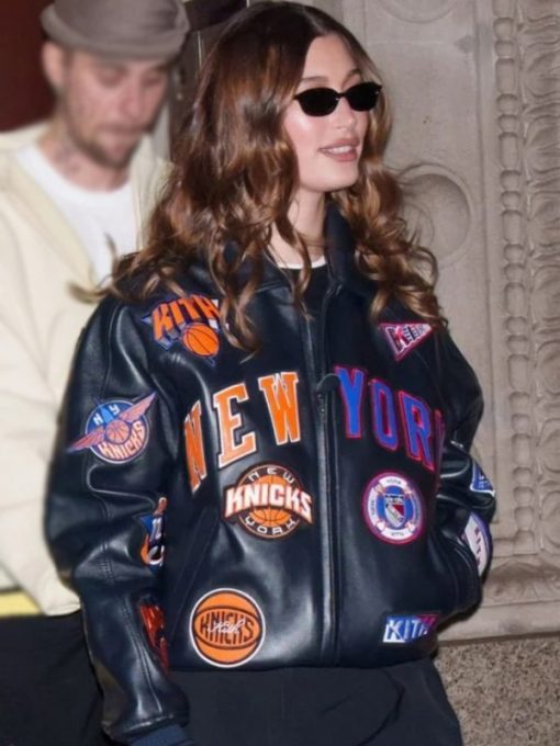 Shop Hailey Bieber New York Knicks Leather Jacket
