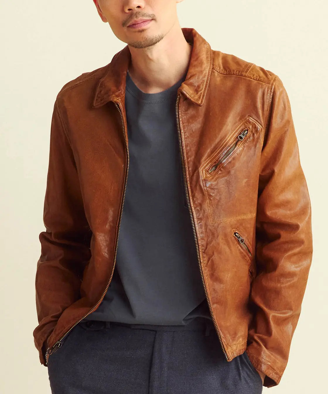 Shop Brown Lambskin Leather Rider Jacket By TJS