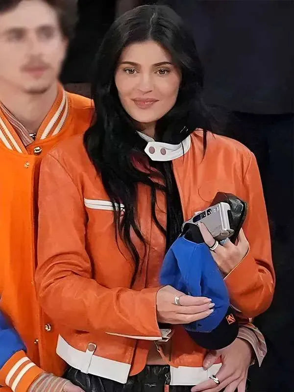 Shop Kylie Jenner Knicks Game 2025-26 Leather Jacket