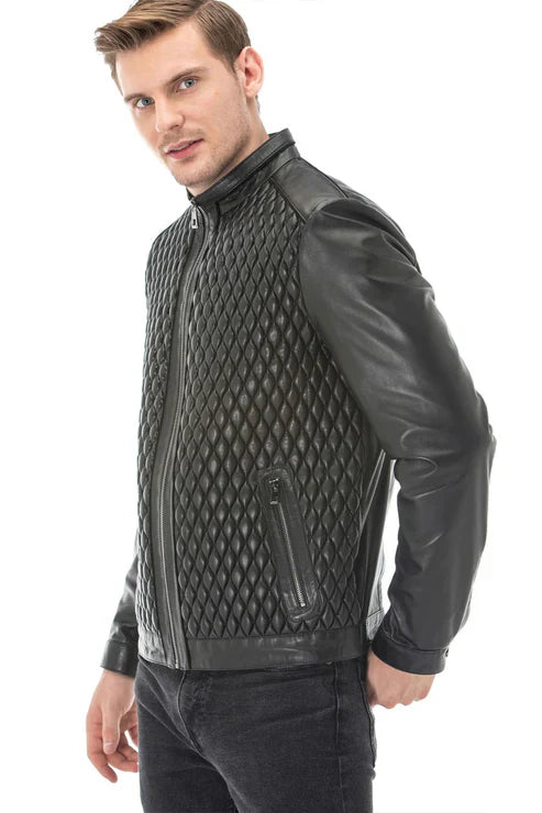 Shop Black Diamond Quilted Leather Jacket