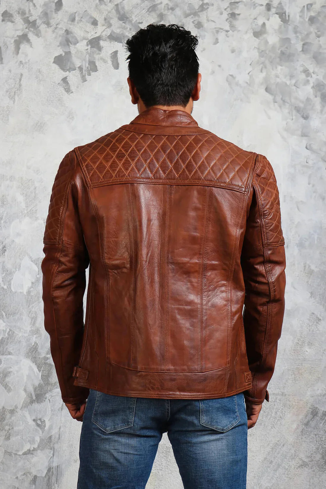 Shop Brown Biker Quilted Leather Jacket