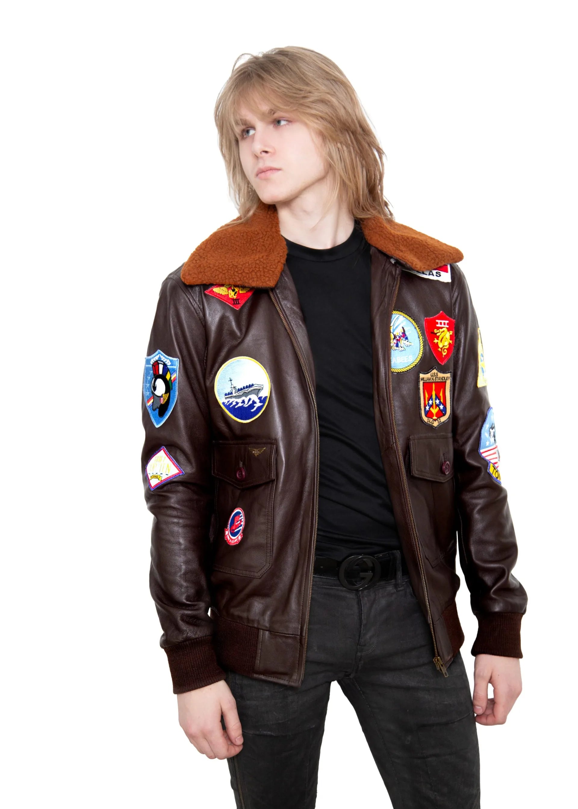Mens Maverick Bomber Leather Top Gun Jacket
