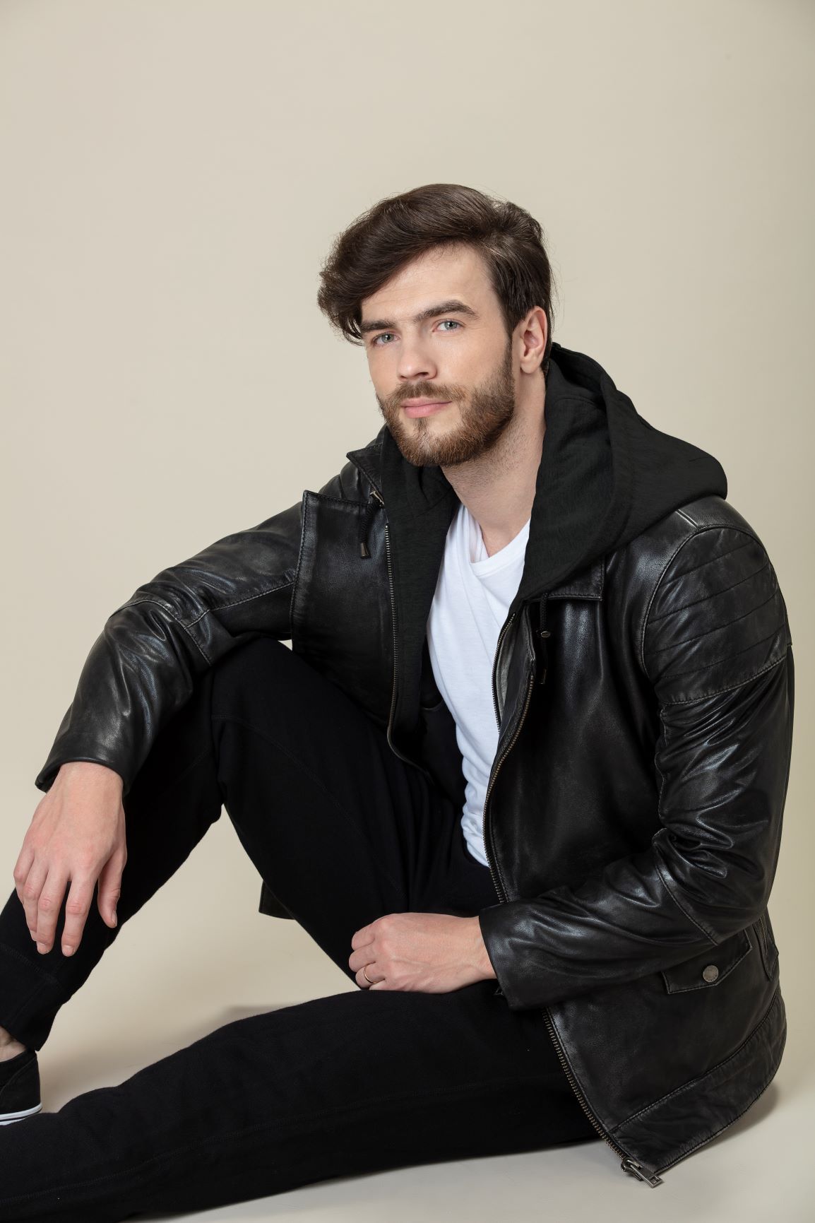 Shop Hoodie Bomber Fit Decant Leather Jacket