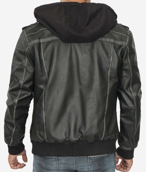 Shop Trending Men's Leather Bomber Jacket With Removable Hood