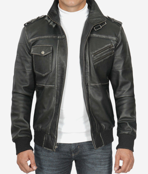 Shop Trending Men's Leather Bomber Jacket With Removable Hood