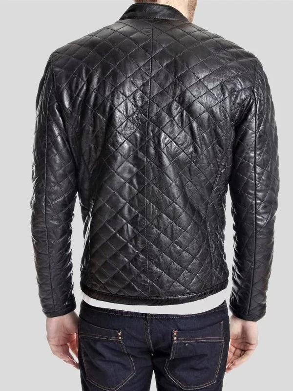 Shop Men's Snap Tab Collar Quilted Leather Jacket