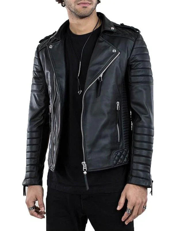 Shop Men's Lambskin Leather Moto Jacket By TJS