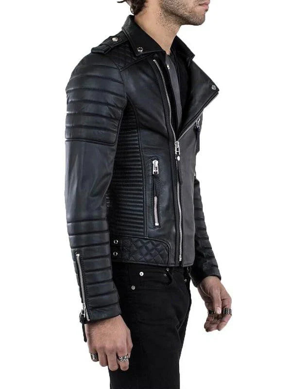 Shop Men's Lambskin Leather Moto Jacket By TJS