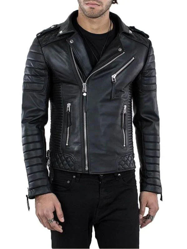 Shop Men's Lambskin Leather Moto Jacket By TJS