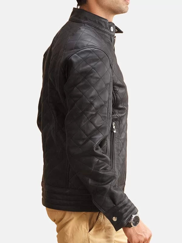 Shop Black Leather Quilted Jacket