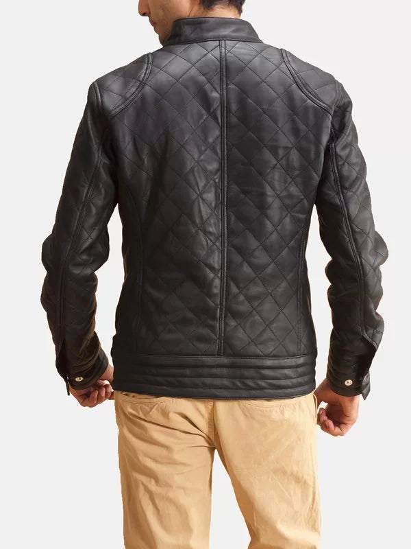 Shop Black Leather Quilted Jacket