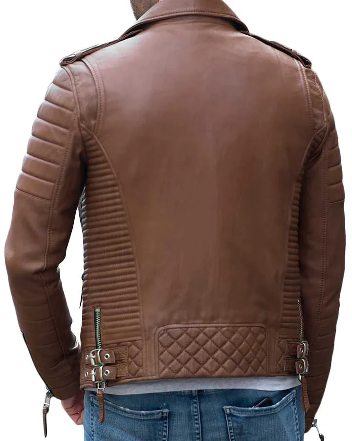 Shop SLIM FIT GENUINE BROWN MOTORCYCLE LEATHER JACKET