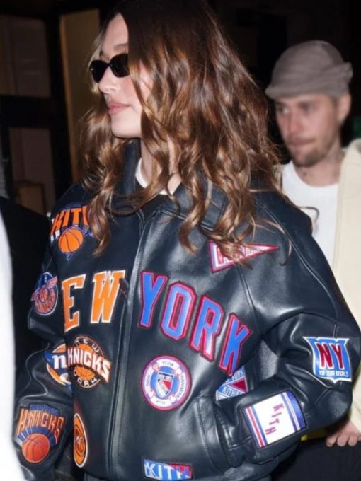 Shop Hailey Bieber New York Knicks Leather Jacket