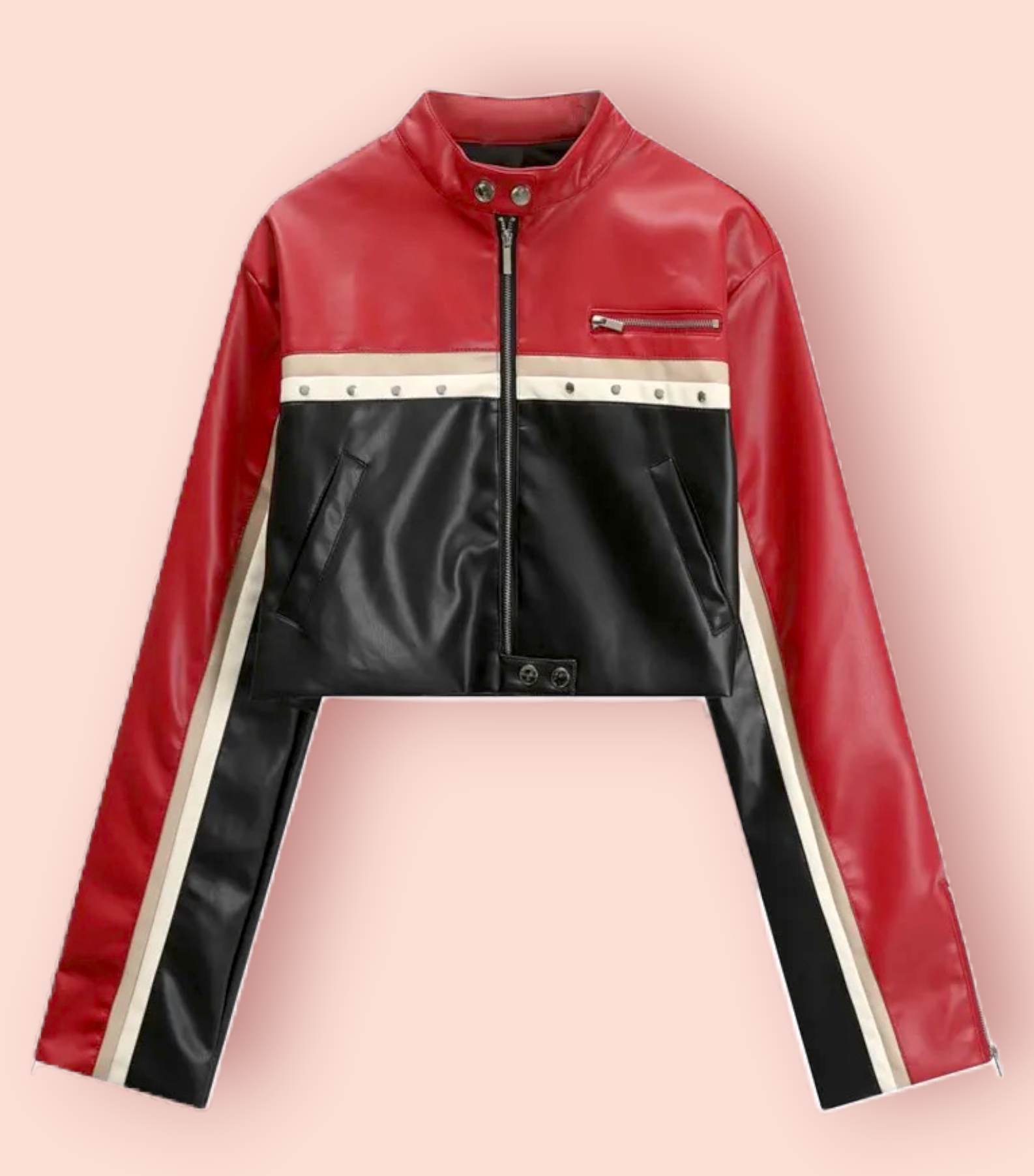 Shop Multi Color Biker Style Crop Real Leather Jacket Women