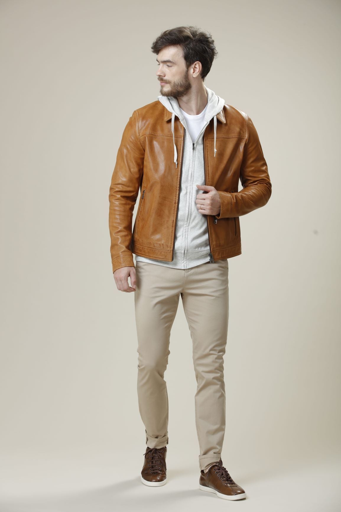 Shop Impressive Camel Stylish Leather Jacket For Men