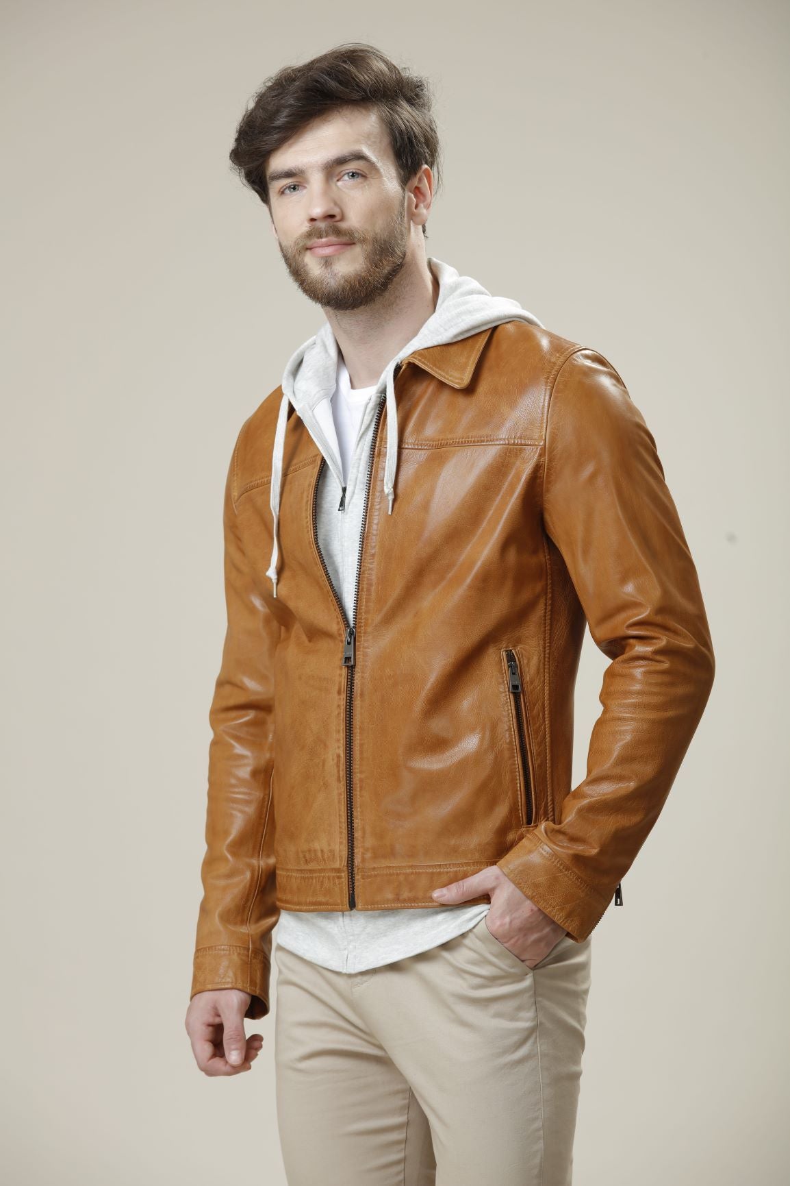 Shop Impressive Camel Stylish Leather Jacket For Men