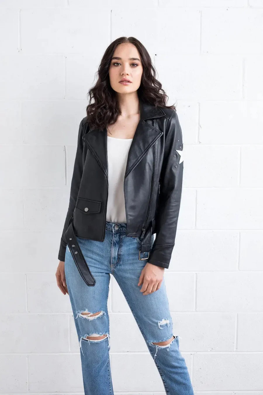 Shop UNIQUE STYLE STAR LEATHER JACKET