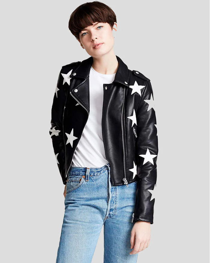 Shop MULTI STARS LEATHER JACKET FOR WOMEN AND MEN