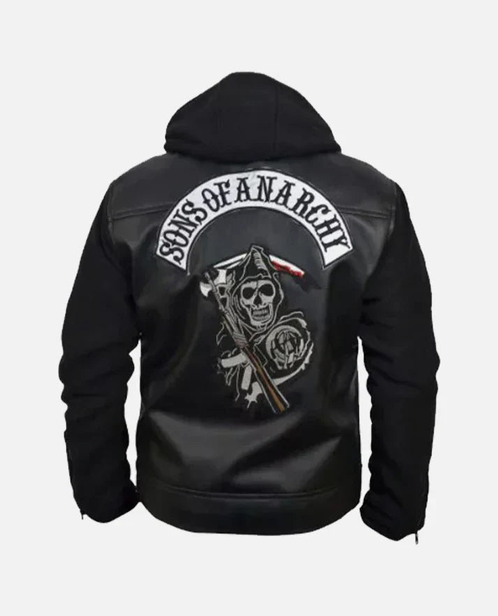 Shop Sons Of Anarchy Black Leather Jacket with Hoodie