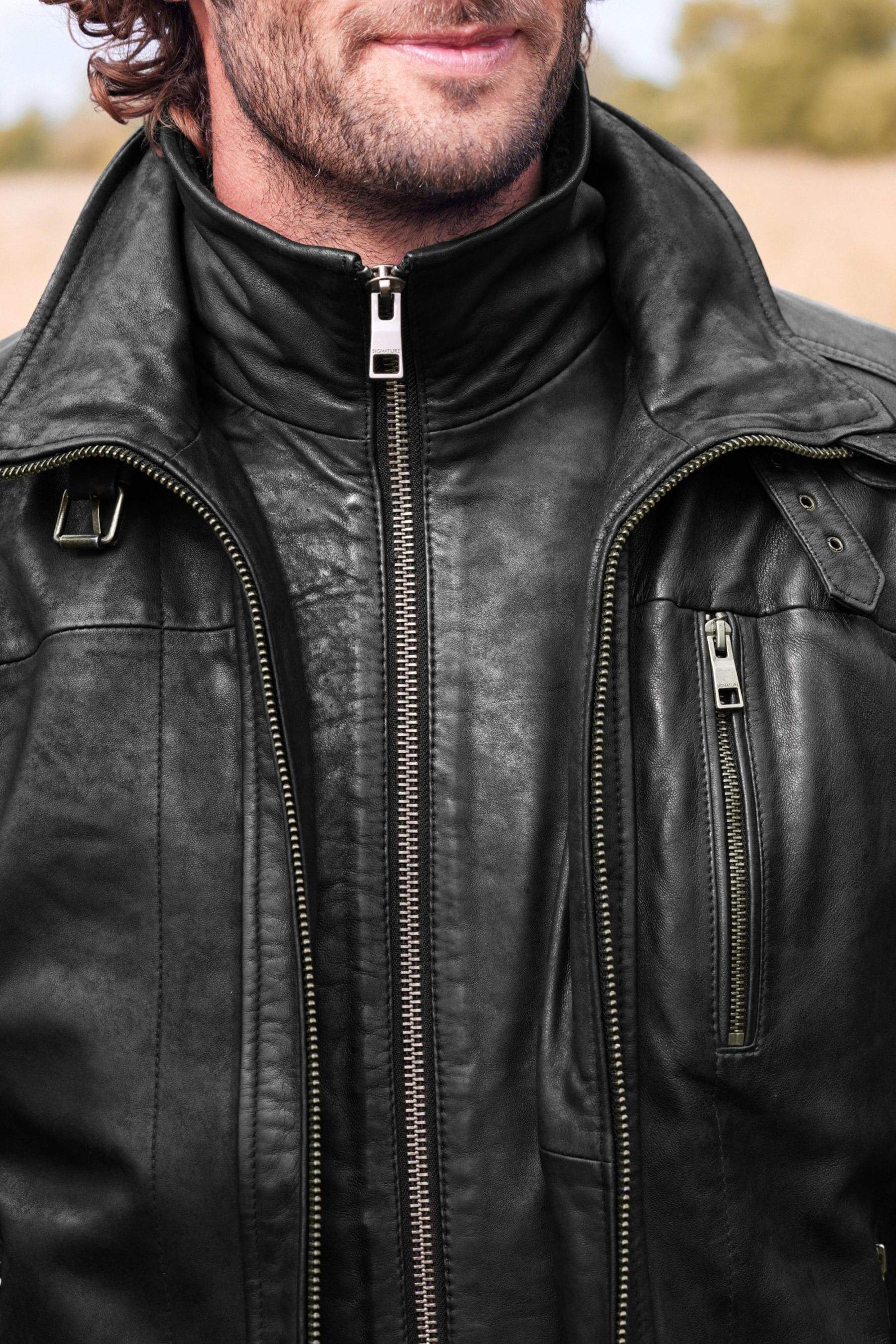 Shop Signature Leather Borg Lined Biker Jacket