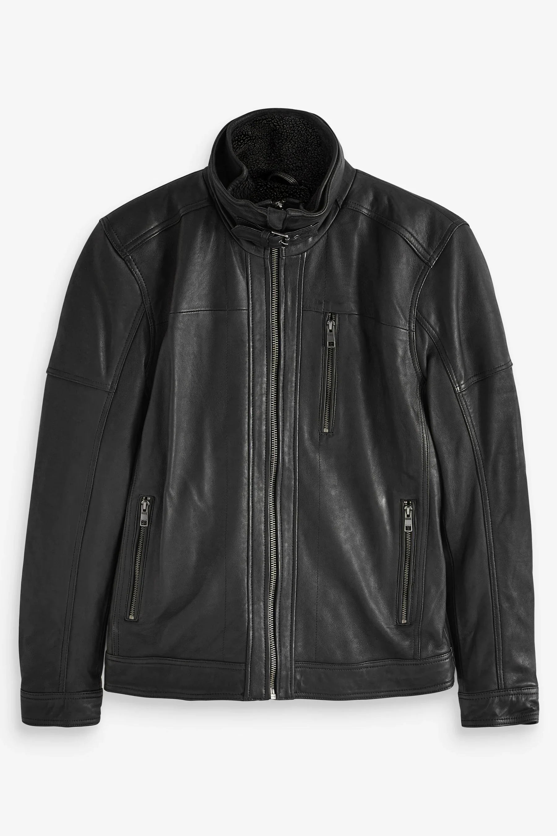 Shop Signature Leather Borg Lined Biker Jacket