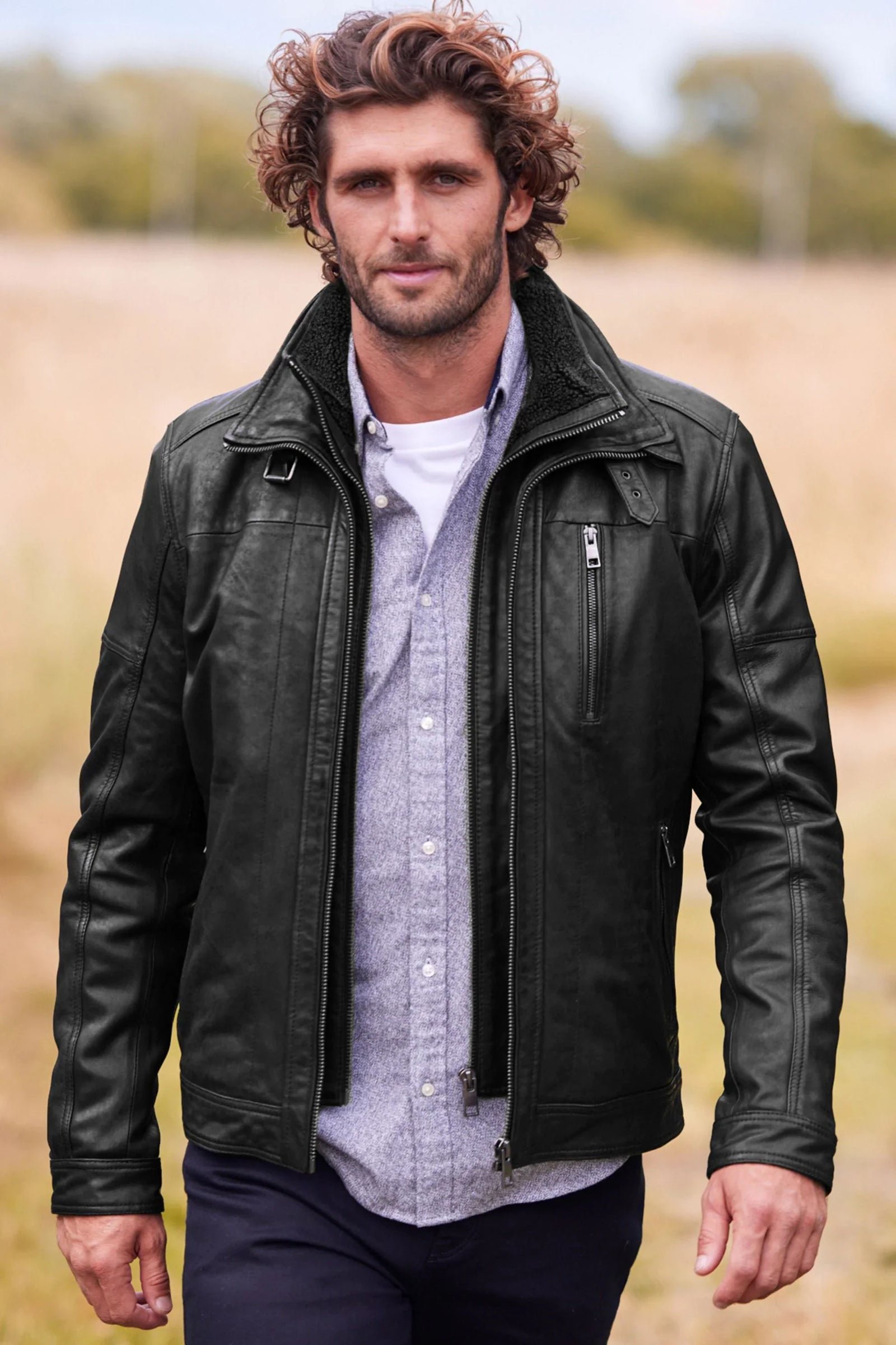 Shop Signature Leather Borg Lined Biker Jacket