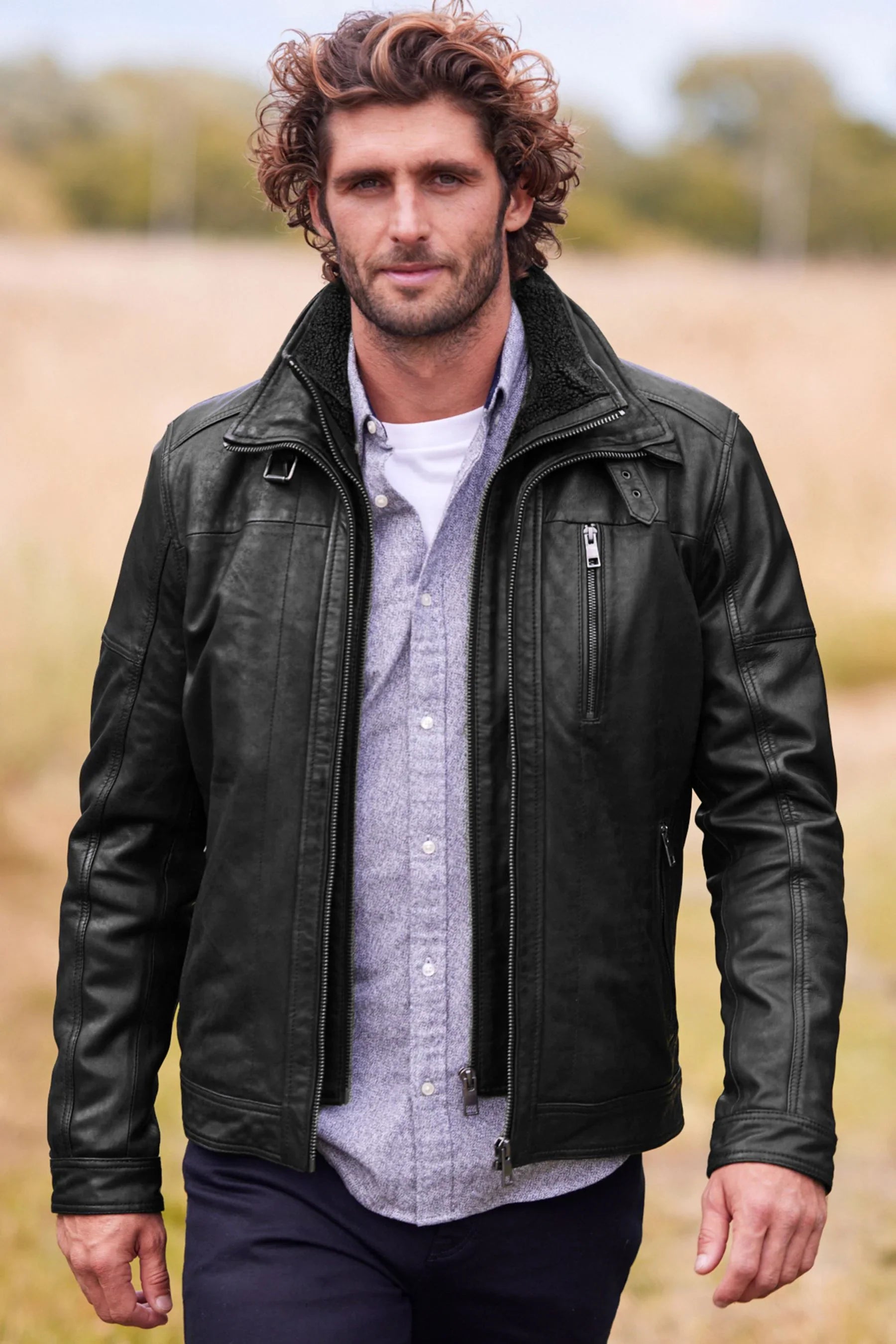 Shop Signature Leather Borg Lined Biker Jacket