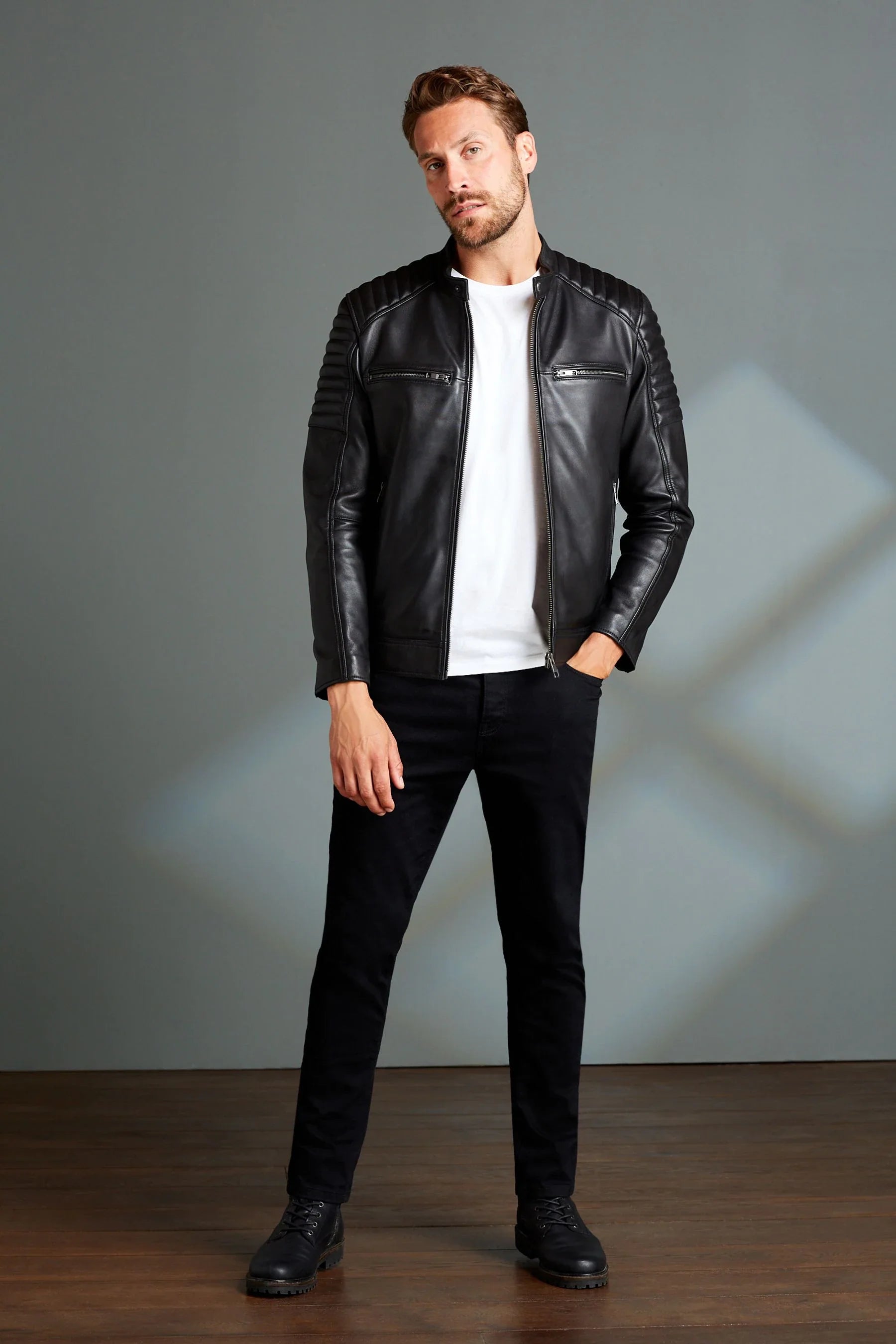 Shop Signature Leather Quilted Racer Jacket