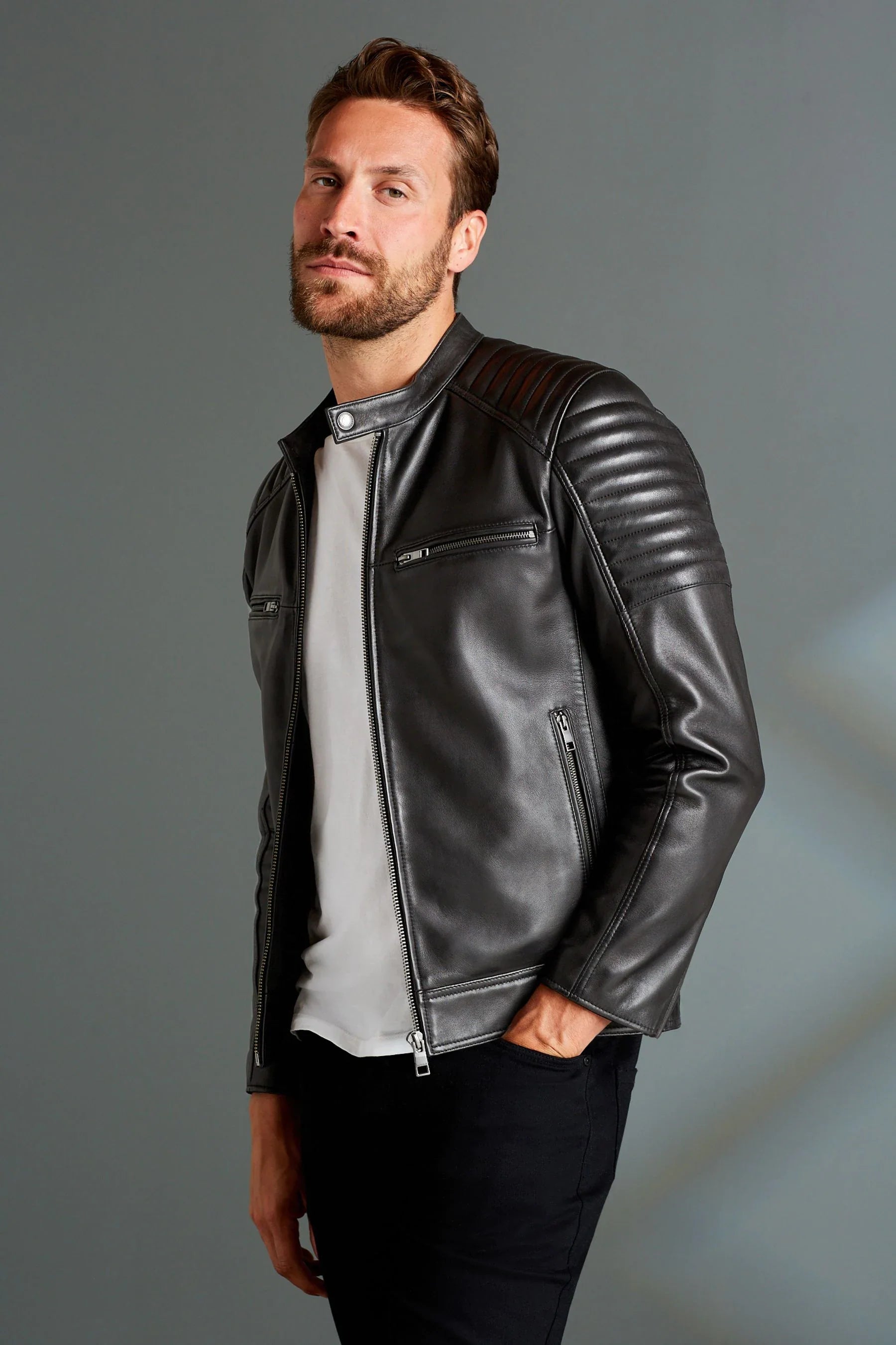Shop Signature Leather Quilted Racer Jacket