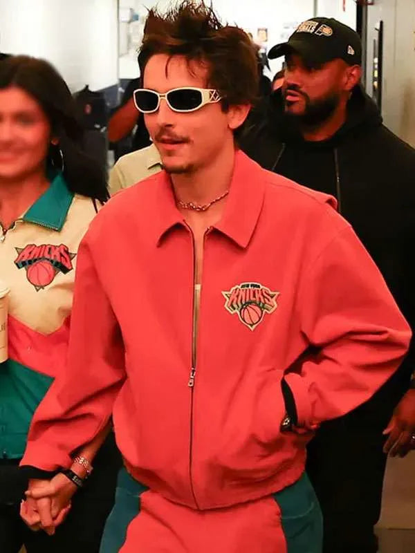 Shop Timothée Chalamet Knicks Game Orange Jacket