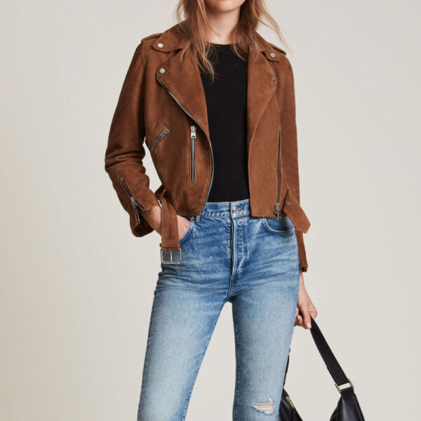 Shop Brown Suede Leather Biker Jacket by TJS