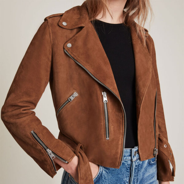 Shop Brown Suede Leather Biker Jacket by TJS