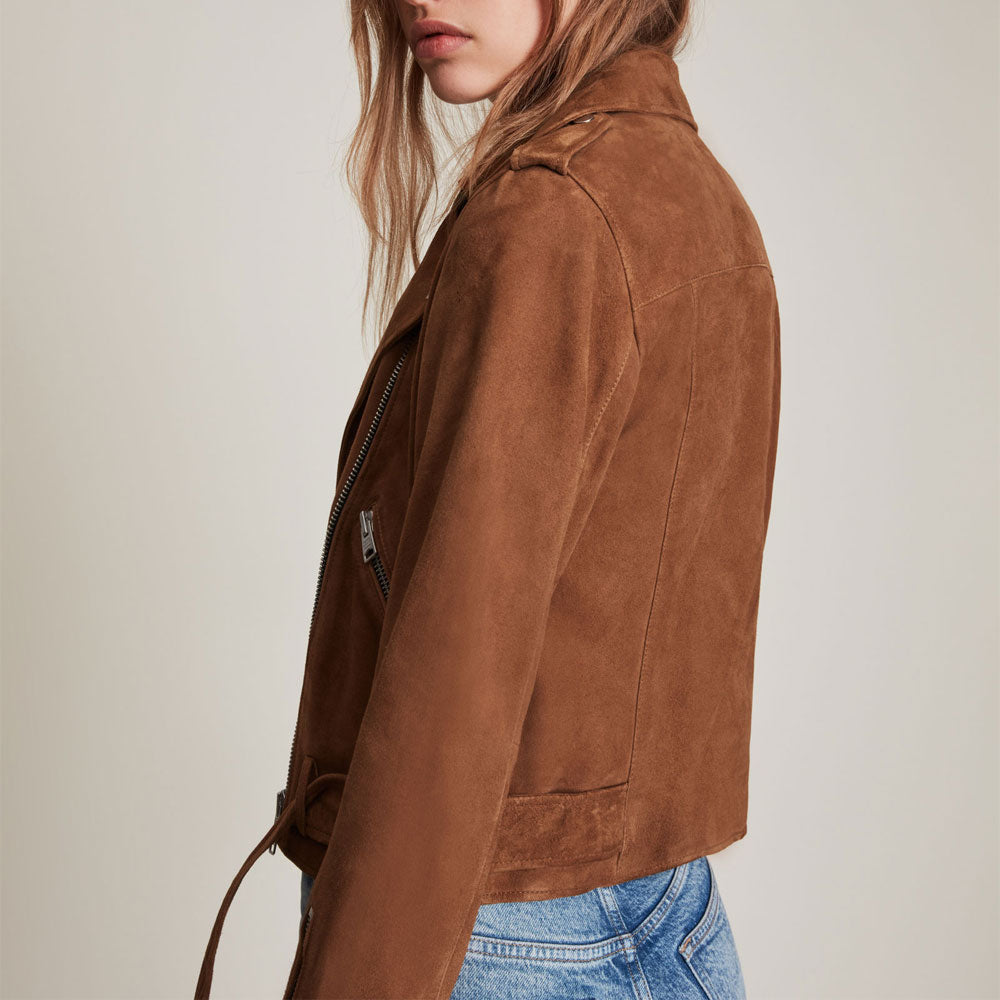 Shop Brown Suede Leather Biker Jacket by TJS