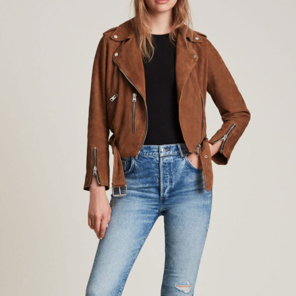 Shop Brown Suede Leather Biker Jacket by TJS
