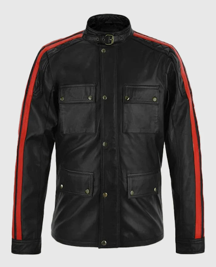 Shop Fast & Furious 8 Vin Diesel Red Stripes Leather Jacket
