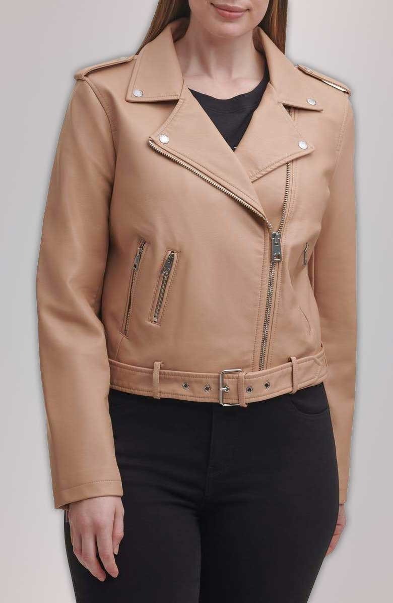 Shop Women Belted Moto Biker Jacket Water Repellent